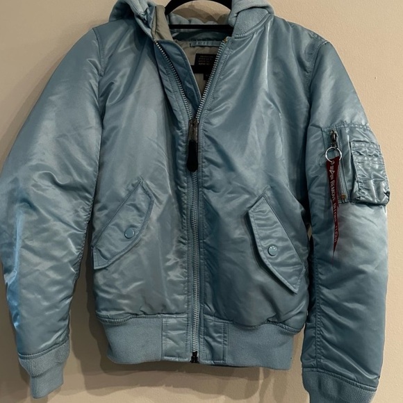 Alpha Industries MA-1 blue bomber jacket with hood size small - Picture 10 of 13